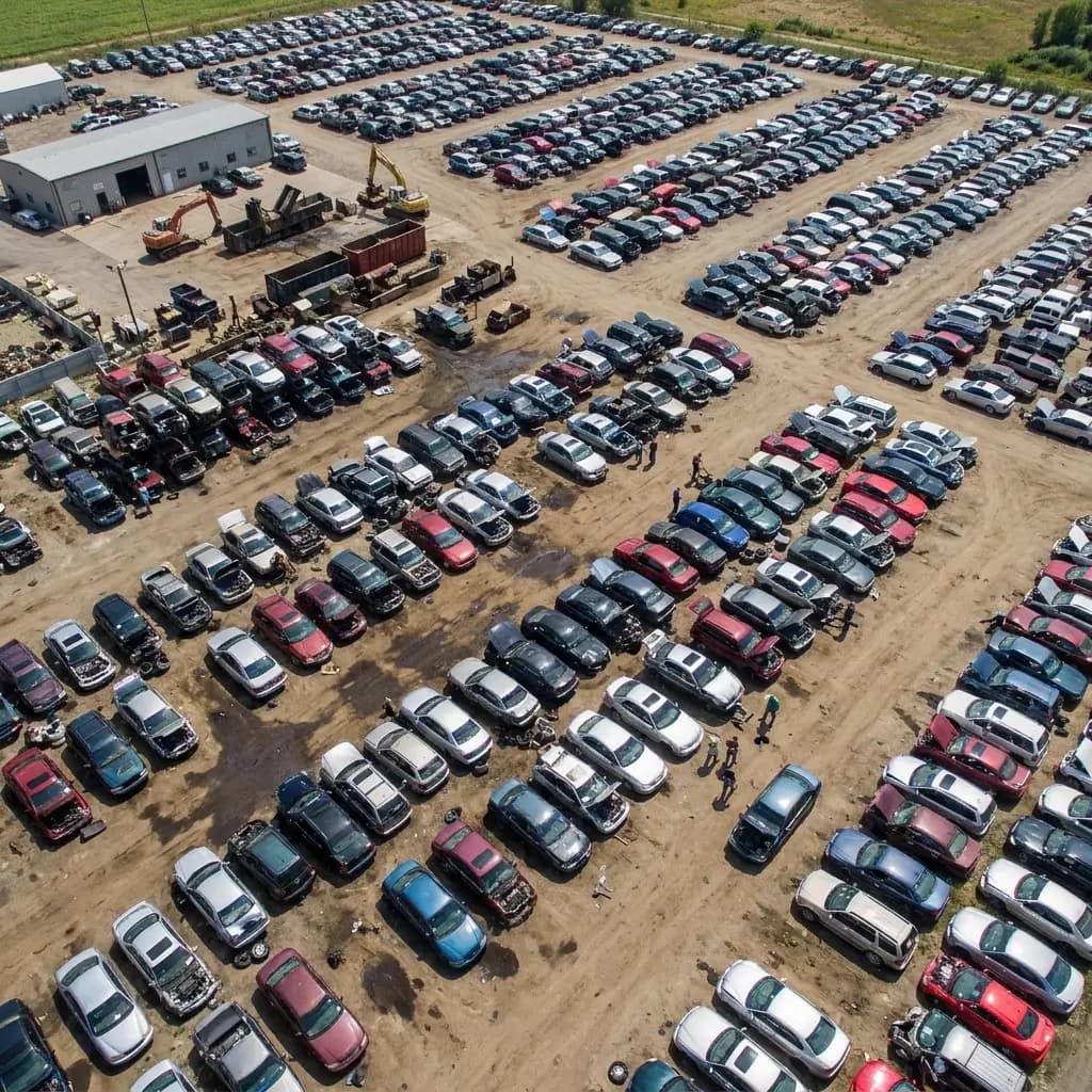 Aerial view of a salvage yard in the Torqi network